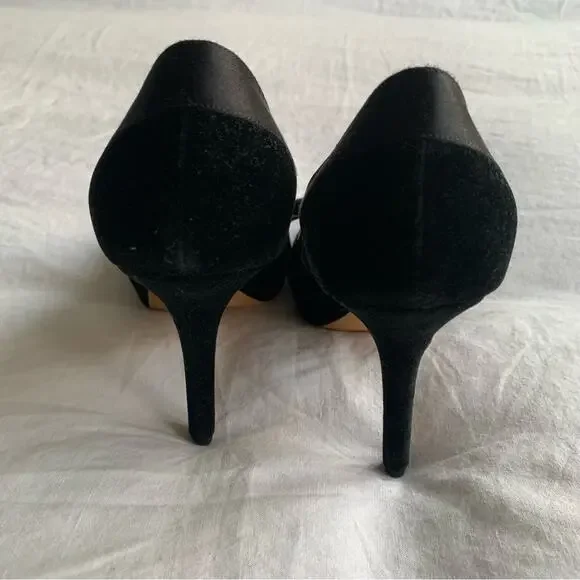 Vintage Christian Dior Logo Mirror Bow Ribbon Velvet Peep Toe Pumps Heels Black - Picture 9 of 11